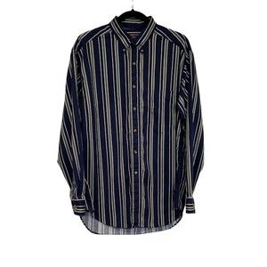 Vintage 90s Roundtree & Yorke Shirt Men's Medium Striped Preppy Casual Heavy